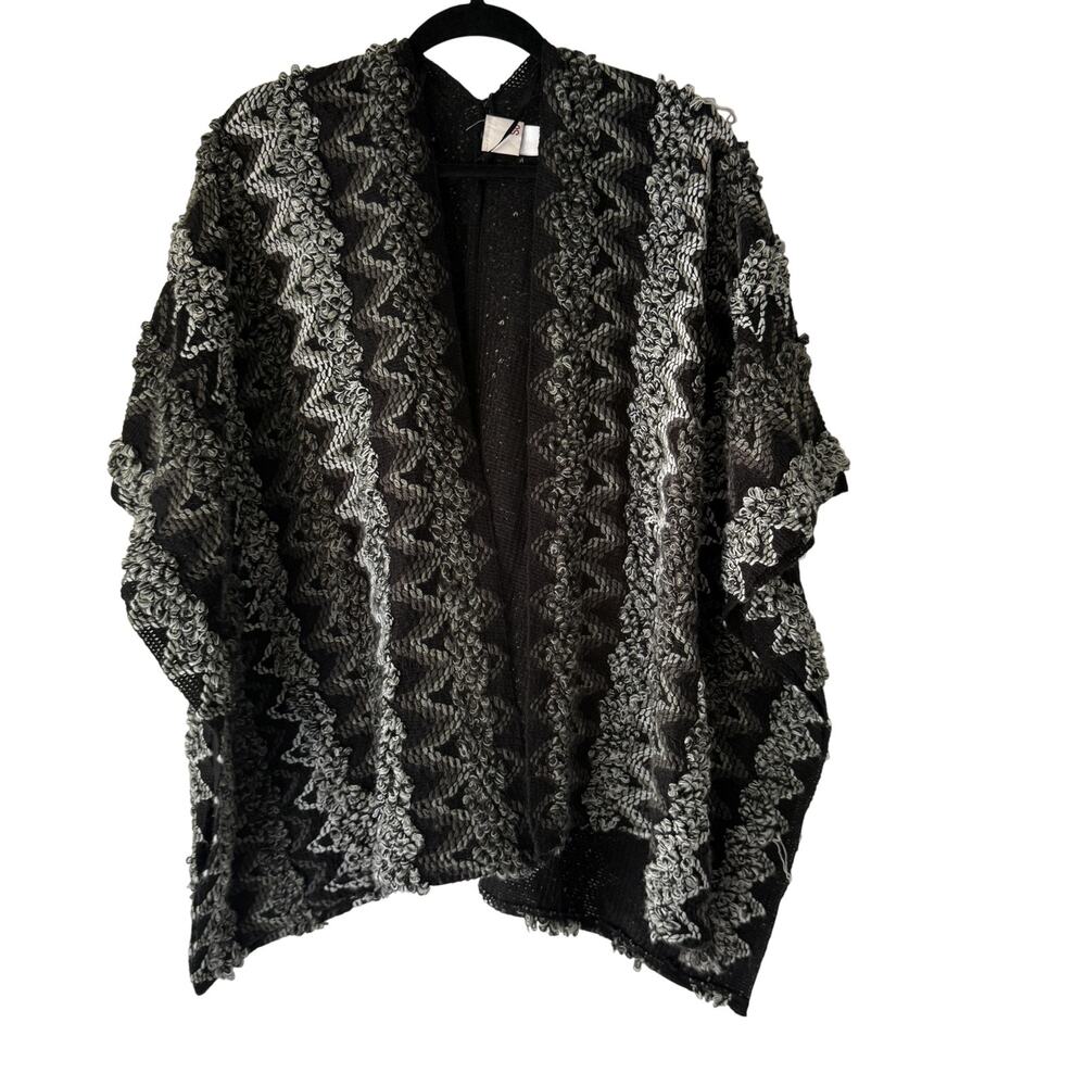 SO Sweater Y2k Small Black Gray Zigzag Textured Open Front‎ Boho Cardigan Cozy